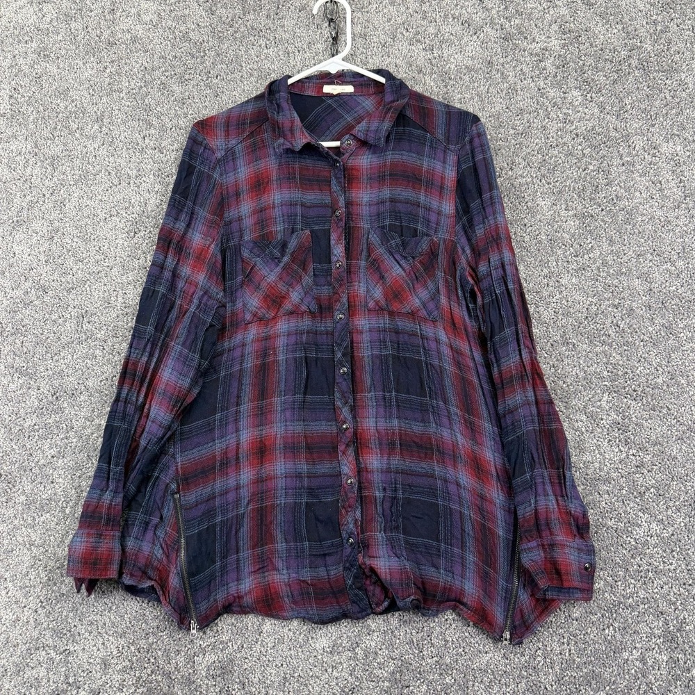 Maurices Shirt Womens Large Multicolor Plaid Long Sleeve Button Up Tunic Top